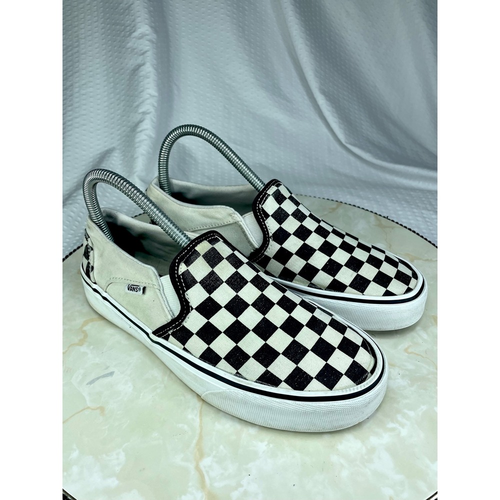 Vans Checkerboard Slip On Sneaker Women 7 Black White Canvas Classic Shoes